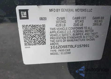 2020 Chevrolet Malibu Fwd Lt from USA, damaged, VIN 1G1ZD5ST0LF157991